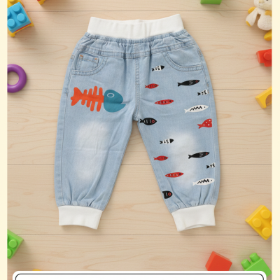 playful fish denim pant