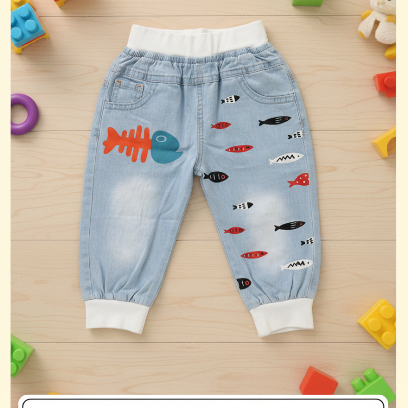 playful fish denim pant
