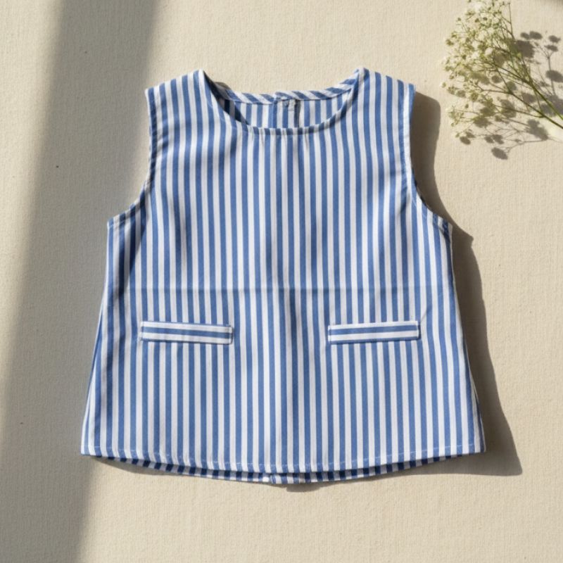 white and blue pinstripes top 12-18 months