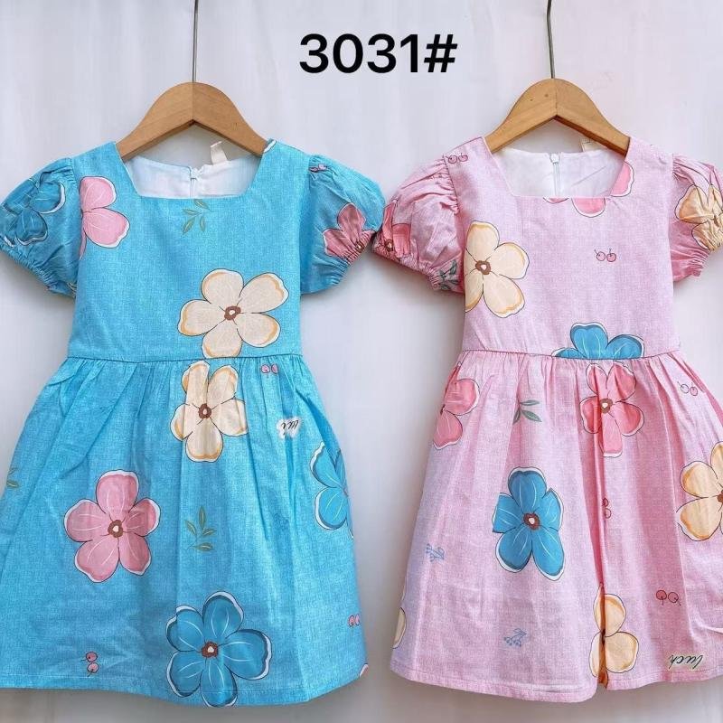 Catpapa kids' girl's puff-sleeve floral dress