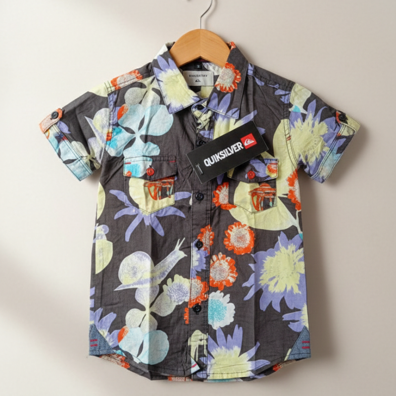 Floral printed short-sleeve button-down .008