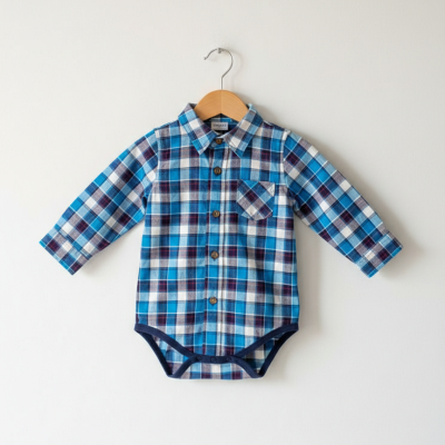 Light blue Baby boy Plaid Button-Front Bodysuit