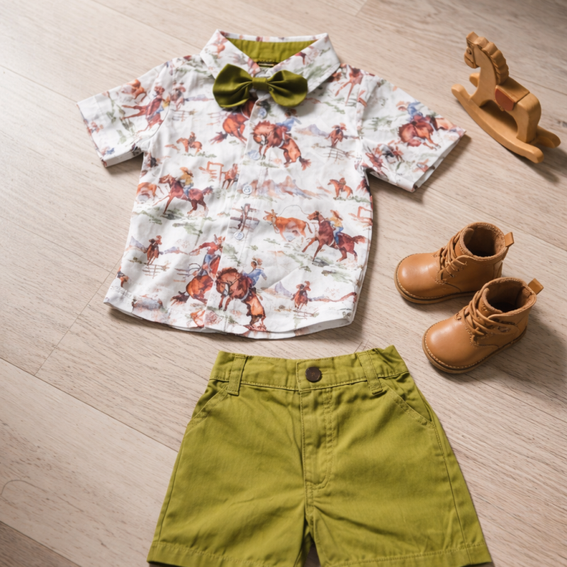 shirt with bow and matching green short