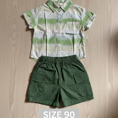 Green and white striped shirt and matching cargo short