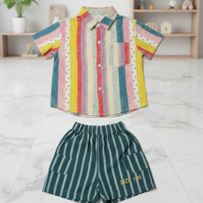 multicolour stripe shirt and short